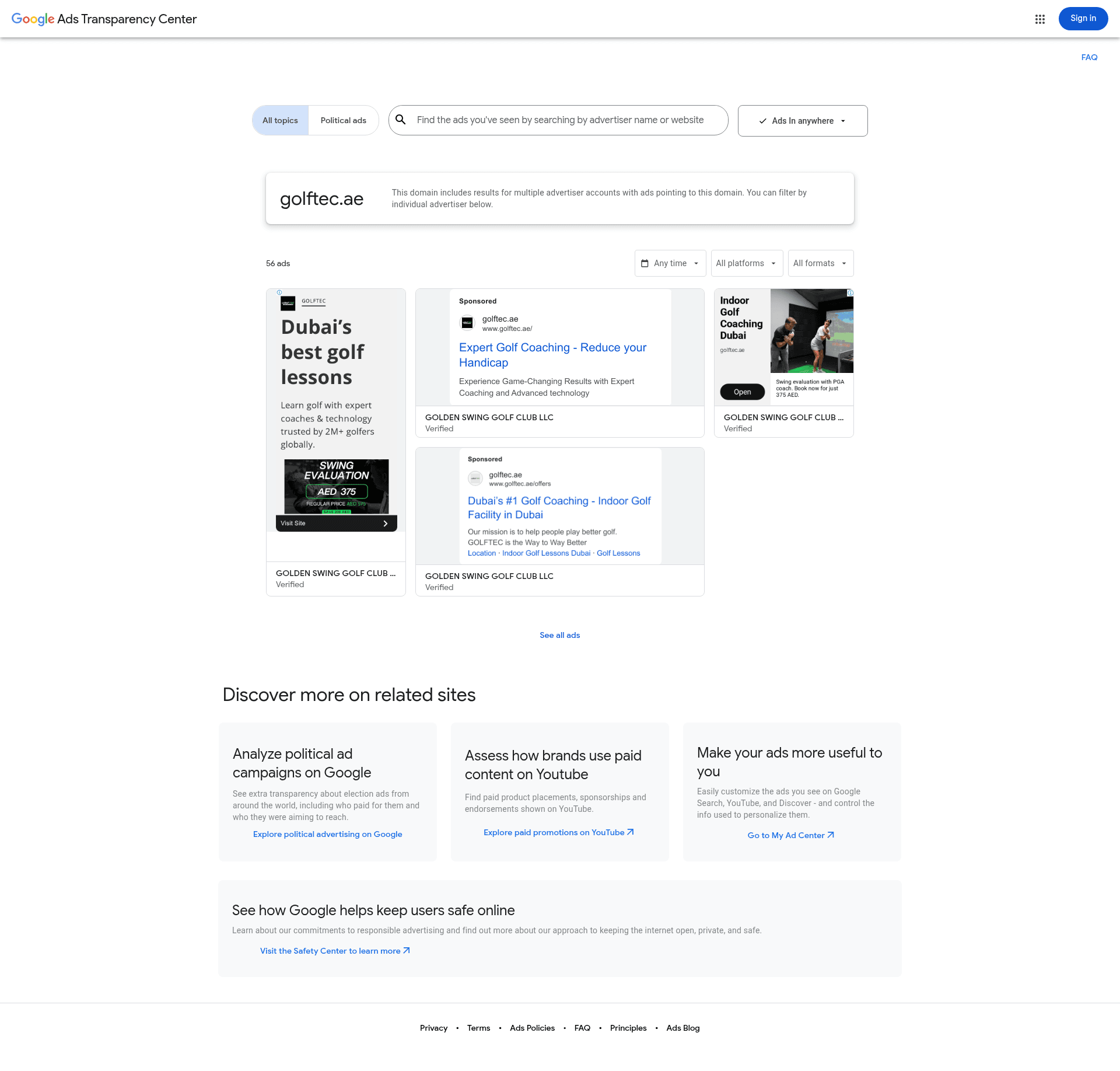 GOLFTEC UAE Google Ads Transparency